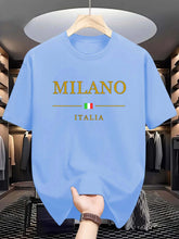 Men's summer 100 cotton fashionable casual loose plus size MILANO ITALIA pattern printed sports round neck short sleeved T-shirt